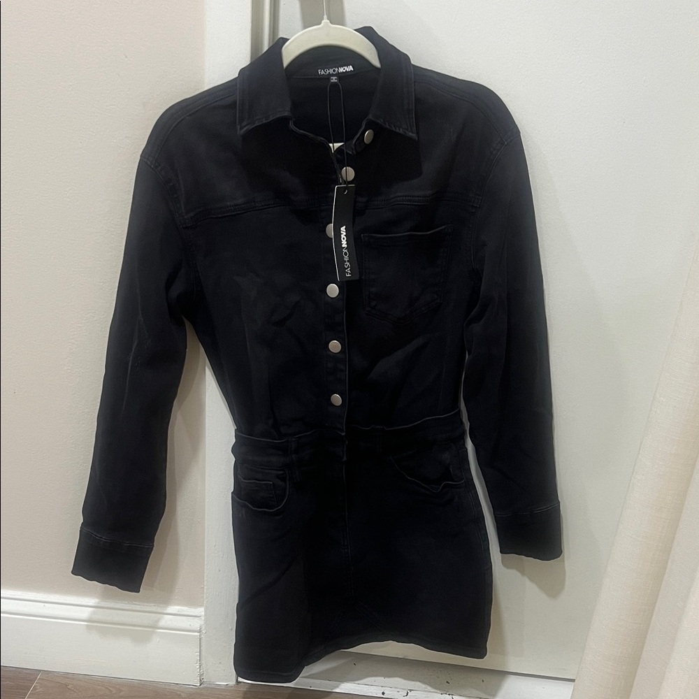 Fashion Nova Black Denim Jean Jacket Dress